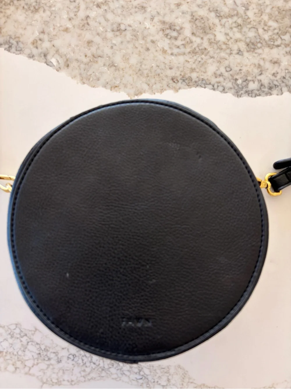 FAWN Round Crossbody Bag – Black Pebbled Vegan Leather | Minimalist